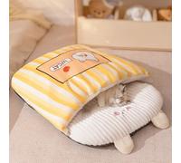 PETCUTE Cute Pet Bed,Washable Cat Slipper Sleeping Bag,Anti Slip,Covered Hide Hood Cat Cave Beds,Self-Warming,Calming Dog Bed,Soft Warm Cozy Pet House Nest for Cats and Puppies,Yellow,S