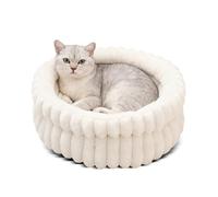 PETCUTE Dog Bed,Calming Donut Dog Beds,Washable Cat Bed for Indoor Cats, Cute Round Pet Beds with Anti-Slip Bottom, Super Soft Plush Faux Fur Puppy Cushion,White,L