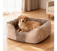 PETCUTE Dog Bed Medium, Super Soft Rectangle Dog Beds, Durable,Warming Pet Bed with Anti-Slip Bottom, Anti-Anxiety, Machine Washable,Extra Thick Supportive Pet Sofa,Camel,M