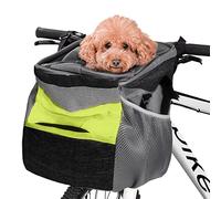 PETCUTE Dog Bike Basket Carrier,Multi-purpose Pet Bicycle Front Carrier Backpack for Bike,Foldable,Removable,Pet Bicycle Carrier with Side Storage Pockets,Shoulder Strap,Pet Travel Bag for Small Dogs