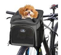 PETCUTE Dog Bike Basket Carrier Up to 7.5KG,Foldable Bike Basket for Dogs with Safety Belt, Pet Bicycle Carrier Bag with Breathable Mesh Window, Removable Cushion for Small Dogs