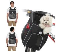 PETCUTE Dog Bike Basket,Multi-purpose Pet Bicycle Front Carrier Backpack with Reflective Tapes and Light,Foldable,Removable,Dog Backpack Carrier with Side Storage Pockets,2 Open Doors
