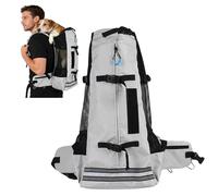 PETCUTE Dog Carrier Backpack,Breathable Pet Backpack with Safety Buckle & Reflective Strip, Legs Out Pet Travel Bag for Small Dogs Cats, Safety Belt,Ideal for Travel,Hiking, Walking,Gray,L