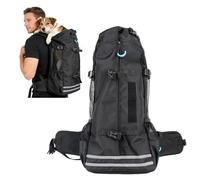 PETCUTE Dog Carrier Backpack,Breathable Pet Backpack with Safety Buckle & Reflective Strip, Legs Out Pet Travel Bag for Small Dogs Cats, Safety Belt,Ideal for Travel,Hiking, Walking,Black,L