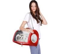PETCUTE Dog Cat Carrier Handbag,Cat Carrier Bag,Transparent Pet Carrier Bag with Adjustable Shoulder Strap,Airline Approved Pet Travel Bag with Mesh Windows for Traveling Camping Hiking Outdoor