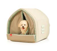 PETCUTE Dog Cave Bed,Winter Warm Dog House,Luxury Anti-Anxiety Cat House Cat Bed Tent with Door Curtains, Pet Houses Pet Beds with Non-slip Bottom,Suitable for All Seasons,M
