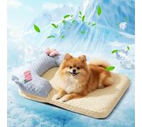 PETCUTE Dog Cooling Bed Washable,Orthopedic Cooling Mat for Dogs Cats,Summer Pet Bed with Removable Cover,Pet Cool Mat Bed Pad with Pillow,Scratch-Resistant,for Small Medium Large Dogs,M