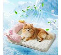 PETCUTE Dog Cooling Bed Washable,Orthopedic Cooling Mat for Dogs Cats,Summer Pet Bed with Removable Cover,Pet Cool Mat Bed Pad with Pillow,Scratch-Resistant,for Small Medium Large Dogs,S