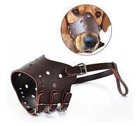 PETCUTE Dog Muzzle, Anti-Biting Leather Dog Muzzle, Breathable, Adjustable, Brown, Medium Size