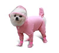 PETCUTE Dog Raincoat for Small Dogs, Waterproof Full Coverage Pet Rain Coat with Hood & Booties, Adjustable Velcro & Leash Hole, 4-leg Jacket for Pomeranian Shih Tzu,Pink,L