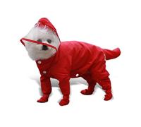 PETCUTE Dog Raincoat for Small Dogs, Waterproof Full Coverage Pet Rain Coat with Hood & Booties, Adjustable Velcro & Leash Hole, 4-leg Jacket for Pomeranian Shih Tzu,Red,XL