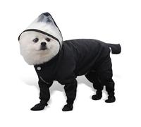PETCUTE Dog Raincoat for Small Dogs, Waterproof Full Coverage Pet Rain Coat with Hood & Booties, Adjustable Velcro & Leash Hole, 4-leg Jacket for Pomeranian Shih Tzu,Black,L