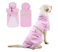 PETCUTE Dog Raincoat - Waterproof Coat with Hood, Collar & Harness Hole, Adjustable Jacket with Reflective Strip for Medium Large Dogs
