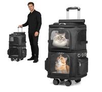 PETCUTE Double-Compartment Pet Carrier Backpack with Wheels for Small Cats and Dogs, Rolling Cat Travel Carrier with Inner Safety Belt,Super Ventilated Design,Dog Backpack,Ideal for Traveling