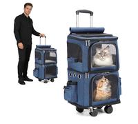 PETCUTE Double-Compartment Pet Carrier Backpack with Wheels for Small Cats and Dogs, Rolling Cat Travel Carrier with Inner Safety Belt,Super Ventilated Design,Dog Backpack,Ideal for Traveling