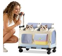 PETCUTE Double-Compartment Rolling Cat Carriers with Wheels for 2 Cats, Foldable Pet Carrier Bag for Cats and Small Dogs,Breathable Pet Rolling Carrier,Perfect for Traveling/Hiking/Camping