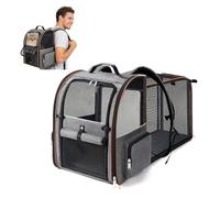 PETCUTE Expandable Cat Backpack Carrier,Super Ventilated,Foldable Pet Carrier Backpack with Inner Escape-proof Leash and Removable Mat,Portable Rucksack for Medium and Small Cats & Dogs,Gray