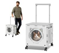 PETCUTE Extra Large Pet Carriers with Wheels up to 10kg, Breathable,Rolling Dog Carrier with Telescopic Handle,Foldable Pet Travel Carrier for Cats/Dogs,for Traveling, Hiking, Camping,Grey