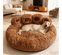 PETCUTE Fluffy Calming Dog Bed,Plush Pet Beds for Cats & Dogs, Cute Bear Paw Shaped,Comfortable Washable Pet Sleeping Beds For Small Medium & Large Dogs,Non-slip,Cozy Soft Dog Sofa Bed,Coffee,2XL