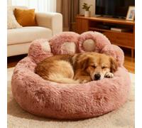 PETCUTE Fluffy Calming Dog Bed,Plush Pet Beds for Cats & Dogs, Cute Bear Paw Shaped,Comfortable Washable Pet Sleeping Beds For Small Medium & Large Dogs,Non-slip,Cozy Soft Dog Sofa Bed,Pink,L