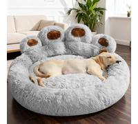 PETCUTE Fluffy Calming Dog Bed,Plush Pet Beds for Cats & Dogs, Cute Bear Paw Shaped,Comfortable Washable Pet Sleeping Beds For Small Medium & Large Dogs,Non-slip,Cozy Soft Dog Sofa Bed,Gray,XL