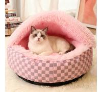 PETCUTE Fluffy Plush Pet Bed,Soft and Comfortable Cat Basket,Dog Bed Washable with Non-slip Bottom,Round Cat Bed with Hood,Pet Sleeping Pillow for Cats Small and Medium Dogs,Pink,M