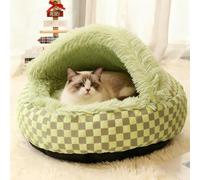 PETCUTE Fluffy Plush Pet Bed,Soft and Comfortable Cat Basket,Dog Bed Washable with Non-slip Bottom,Round Cat Bed with Hood,Pet Sleeping Pillow for Cats Small and Medium Dogs,Green,S