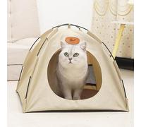 PETCUTE Foldable Cat Tent Bed, Breathable Pet Cave House with Washable Cushion,Pop Up Portable Enclosed Hideaway for Small Cats Kittens Puppies Rabbits,Indoor Outdoor Anti-Slip Pet Shelter,Beige,L