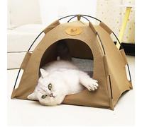 PETCUTE Foldable Cat Tent Bed, Breathable Pet Cave House with Washable Cushion,Pop Up Portable Enclosed Hideaway for Small Cats Kittens Puppies Rabbits,Indoor Outdoor Anti-Slip Pet Shelter,Brown,S