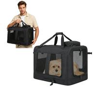 PETCUTE Foldable Pet Carrier for Small Dogs Cats, Breathable Mesh Dog Travel Carrier with Side Pocket & Roll-Up Privacy Shade,Portable Handheld Pet Travel Crate for Car Trip Vet Visit,Black