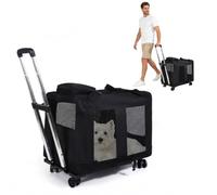 PETCUTE Foldable Pet Carrier for Small Dogs Cats, Breathable Mesh Dog Travel Carrier with Side Pocket & Roll-Up Privacy Shade,Portable Handheld Pet Travel Crate for Car Trip Vet Visit,Black
