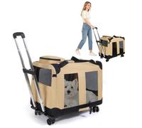 PETCUTE Foldable Pet Carrier for Small Dogs Cats, Breathable Mesh Dog Travel Carrier with Side Pocket & Roll-Up Privacy Shade,Portable Handheld Pet Travel Crate for Car Trip Vet Visit,Khaki