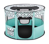 PETCUTE Foldable Pet Play Pen,Portable Cat Playpen for Dogs, Indoor/Outdoor Pop up Pet Tent Fence with Side Storage Pocket,Roll-up Door,Breathable Dog Playpen for Travel Camping