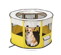 PETCUTE Foldable Pet Play Pen,Portable Cat Playpen for Dogs, Indoor/Outdoor Pop up Pet Tent Fence with Side Storage Pocket,Roll-up Door,Breathable Dog Playpen for Travel Camping