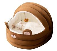 PETCUTE Half-Enclosed Cat Bed,Soft Plush Dog Crate Bed,Washable Dog House with Anti-Slip Bottom,Pet Sleeping Beds Orthopedic Relief and Improved Sleep,Calming Cat Beds for Indoor with Hanging toy,M