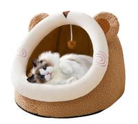 PETCUTE Half-Enclosed Cat Bed,Soft Plush Dog Crate Bed,Washable Dog House with Anti-Slip Bottom,Pet Sleeping Beds Orthopedic Relief and Improved Sleep,Calming Cat Beds for Indoor with Hanging toy,M