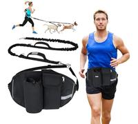 PETCUTE Hands Free Dog Walking Belt,Adjustable Dogs Leash Waist Belt with Dual Handles,Reflective Dog Running Lead with Waist Bag & Poo Bag Holder,24.8''-48''Extendable