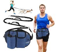 PETCUTE Hands Free Dog Walking Belt,Adjustable Dogs Leash Waist Belt with Dual Handles,Reflective Dog Running Lead with Waist Bag & Poo Bag Holder,24.8''-48''Extendable