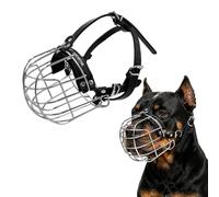 PETCUTE Heavy Duty Rottweiler Muzzle for Large Sized Dog,Breathable Basket Muzzle for Dogs with Adjustable Leather Straps,Steel Cage Dog Muzzles to Prevent Biting and Barking,L