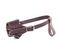 PETCUTE Leather Muzzle for Large Sized Dog,Basket Muzzle for Dogs with Adjustable Straps,Breathable Dog Muzzles to Prevent Biting and Eating,Mouth Guard for Large and Medium Dogs L Brown