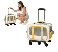 PETCUTE Pet Rolling Carrier with Wheels, 3-in-1 Foldable Airline Approved Cat Dog Travel Bag with Removable Mat and Safety Leash, Breathable Dog Carriers for Small Puppy Kitten