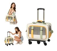 PETCUTE Pet Rolling Carrier with Wheels, 3-in-1 Foldable Airline Approved Cat Dog Travel Bag with Removable Mat and Safety Leash, Breathable Dog Carriers for Small Puppy Kitten