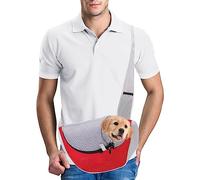 PETCUTE Pet Sling Carrier,Hands-free Small Pet Pouch Bag,Breathable Cat Dog Carrier Bag,Front Pocket,Shoulder Tote Bag for Small Animals,Dog,Cat,Outdoor Travel,Walking,Hiking,Red,L