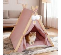 PETCUTE Pet Teepee for Cats, Kittens & Small Dogs,Foldable Cat Tents,Wooden Triangular Frame Dog Tent with Removable Cushion,Cosy Indoor Dog House for Cats & Dogs,Pink