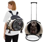 PETCUTE Pet Trolley Backpack,Durable Pet Carrier on Wheels,Transparent & Breathable Cat Backpack Carrier with Ventilation Holes,Removable Wheels,Rolling Pet Carrier Backpack with Removable Mat