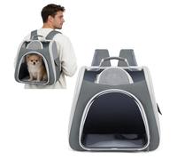 PETCUTE Portable Breathable Pet Backpack Carrier, Transparent Window Travel Cat Dog Backpack for Small Medium Pets,Stable Dog Rucksack with Removable Mat,for Outdoor Hiking Walking,Gray