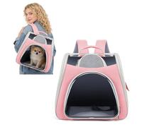PETCUTE Portable Breathable Pet Backpack Carrier, Transparent Window Travel Cat Dog Backpack for Small Medium Pets,Stable Dog Rucksack with Removable Mat,for Outdoor Hiking Walking,Pink