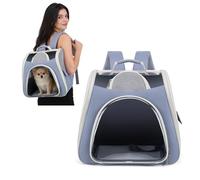 PETCUTE Portable Breathable Pet Backpack Carrier, Transparent Window Travel Cat Dog Backpack for Small Medium Pets,Stable Dog Rucksack with Removable Mat,for Outdoor Hiking Walking,Blue