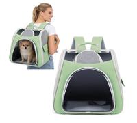 PETCUTE Portable Breathable Pet Backpack Carrier, Transparent Window Travel Cat Dog Backpack for Small Medium Pets,Stable Dog Rucksack with Removable Mat,for Outdoor Hiking Walking,Green
