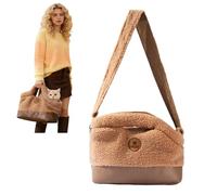 PETCUTE Portable Dog Sling, Pet Tote Carrier Purses with U-shaped Opening,Washable Hands-Free Shoulder Handbag for Small Dog Cat Outdoor,Puppy Carrier with Safety Hook and Removable Mat,Brown,L